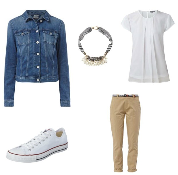 Fashion ID Collage Chino, Jeansjacke, Converse, Bluse
